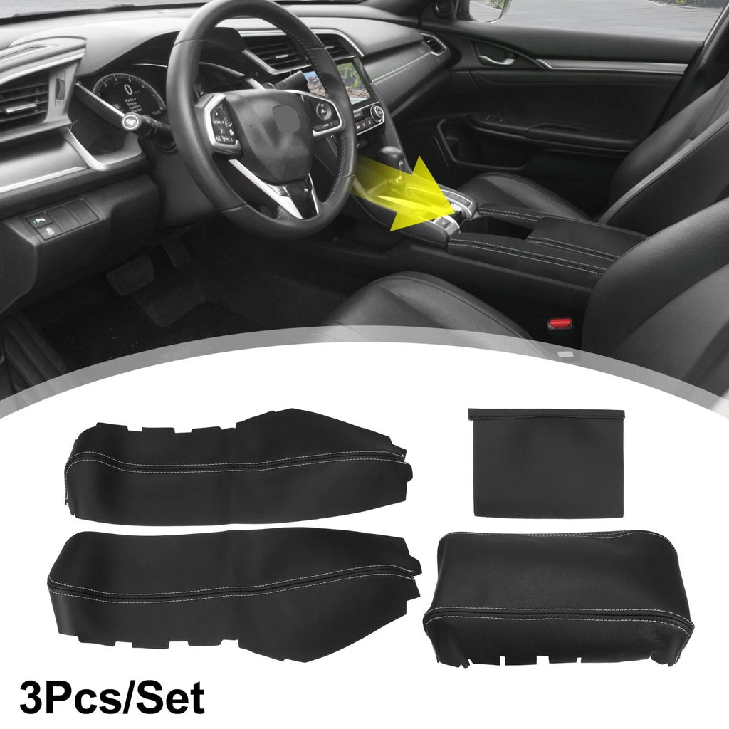 Armrest Cover Set for Honda Civic 10th Gen 2016–2020 Black White Line