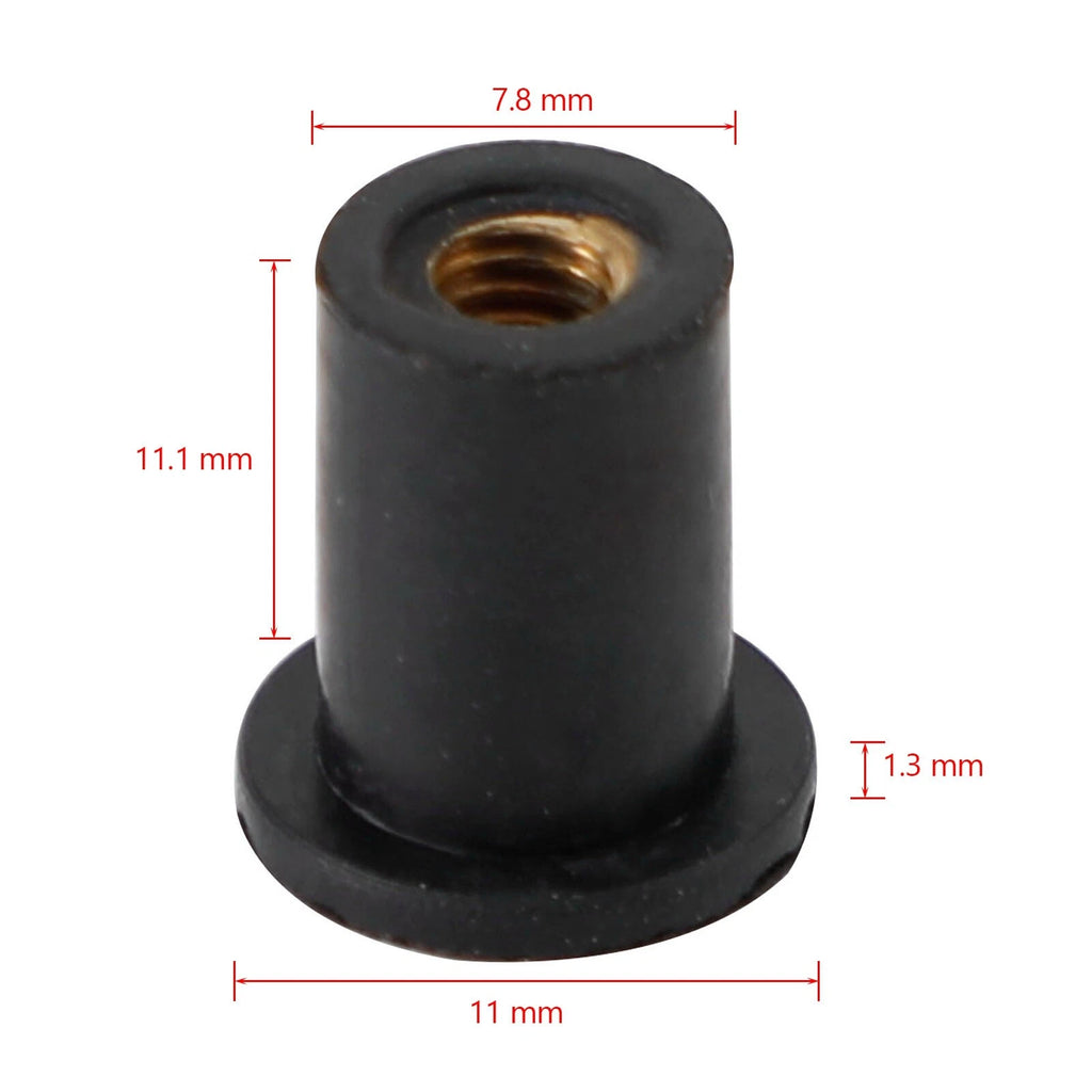 Pack of 20 M4 Rubber Well Nuts for Fairing & Screen Fixing (8mm Hole)