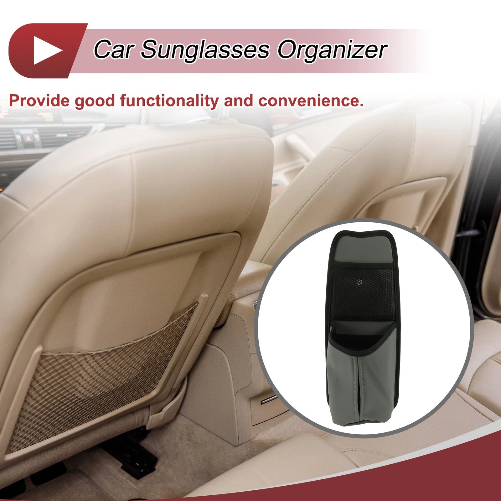 Sunglasses Holder for Universal Fit (PU Leather, Fixed Belt, Gray)