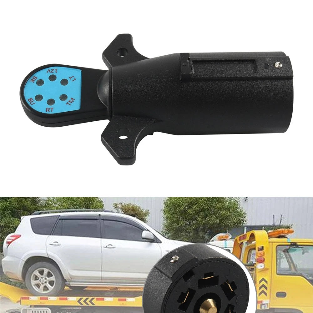 7-Way RV Boat Blade Trailer Light Circuit Tester Connector Adapter Plug