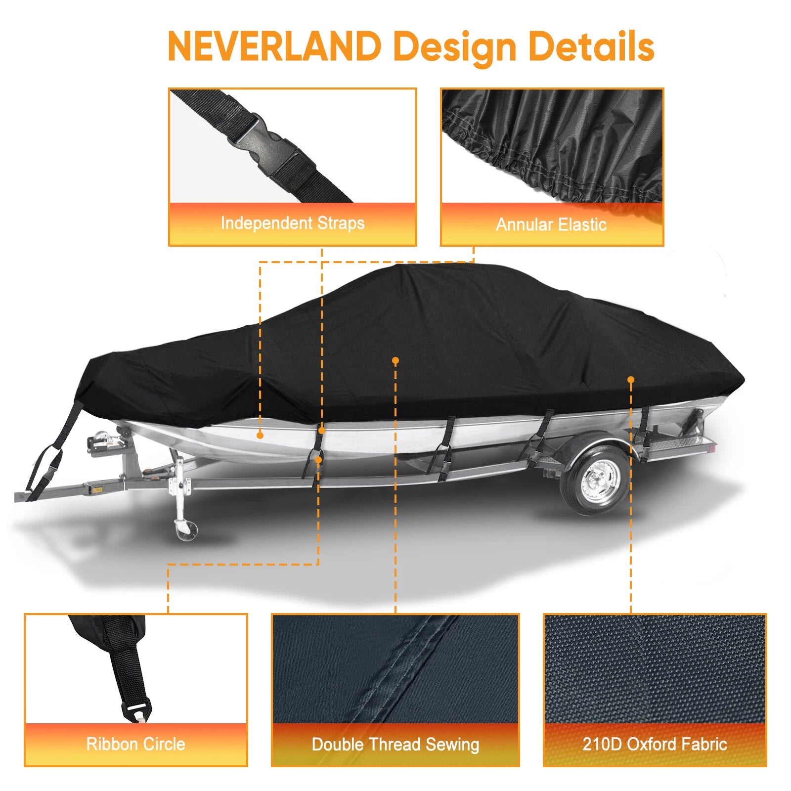 Trailerable Boat Cover for V-Hull Runabout (11-13FT)