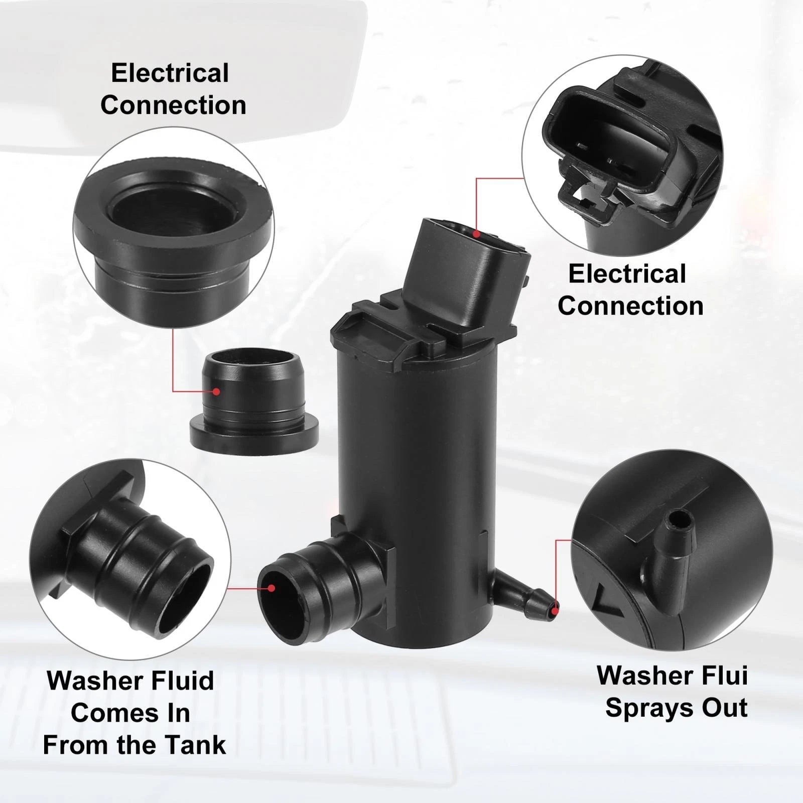 Windshield Washer Motor Pump Replacement for Toyota Camry Solara Corolla (1998–2008)