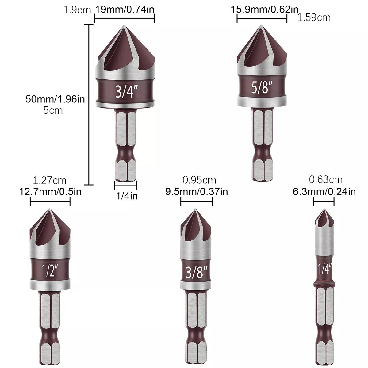 5pcs HSS Cobalt 82° Drill Bits Set for Assorted Applications (1/4"-3/4")