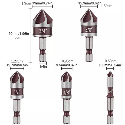 5pcs HSS Cobalt 82° Drill Bits Set for Assorted Applications (1/4"-3/4")