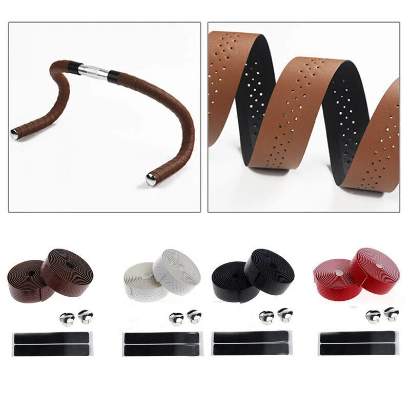 2X Breathable Leather Handlebar Grip Tape for Road Bike
