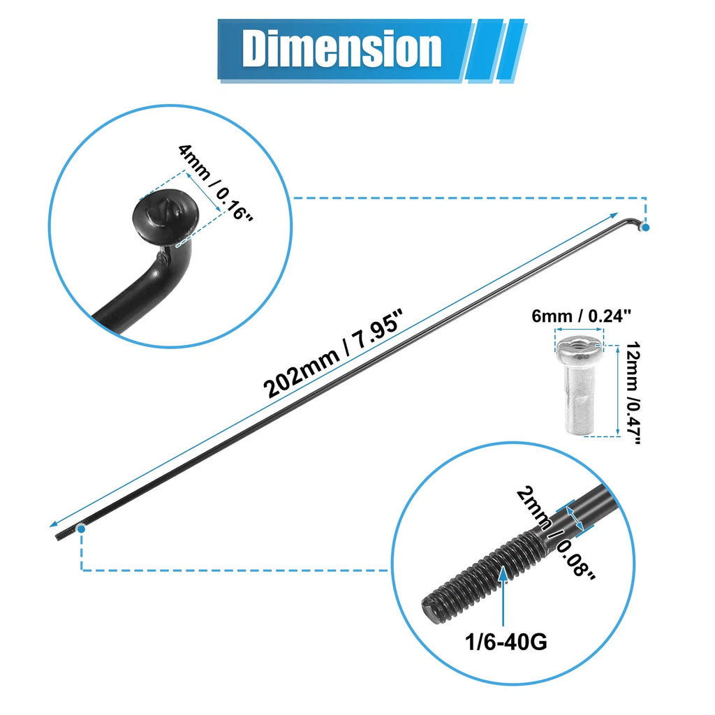 Bicycle Spokes 14G J Bend Replacement for 202mm Bike Wheel (200–2015)