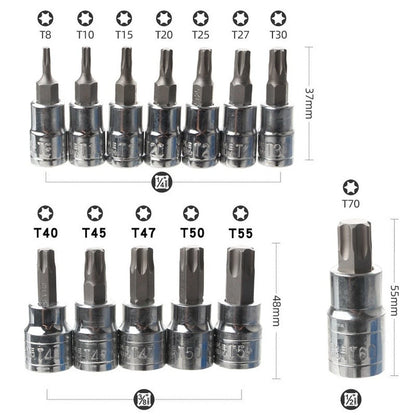 13 Pc Torx Bit Set High Carbon Steel Construction for 1/4 3/8 1/2 Inch Tools