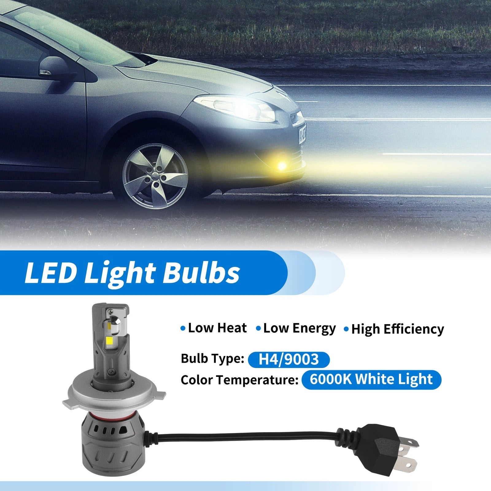 H4/9003 LED Light Bulbs for Auto (6000K Cold White)