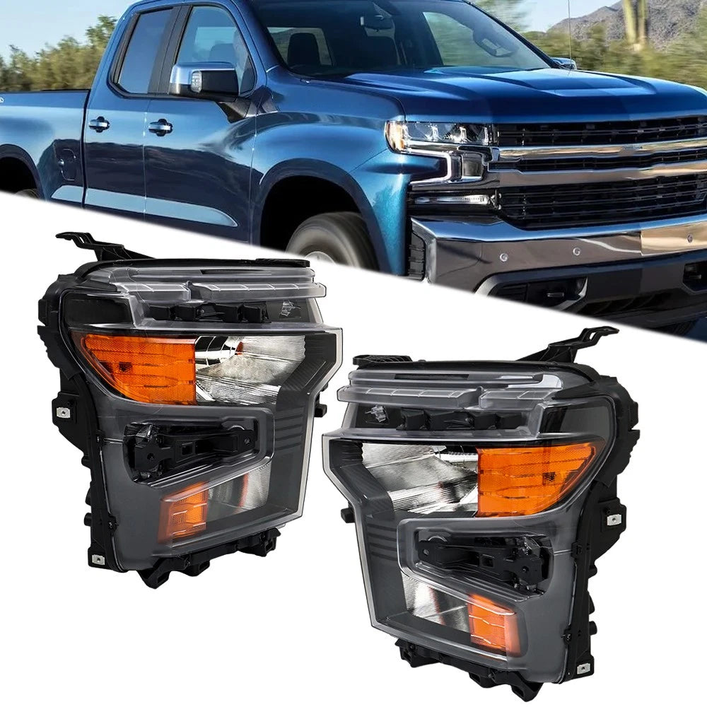 Black Headlights for Chevy Silverado 1500 (2022–2024) Pair Left+Right Halogen