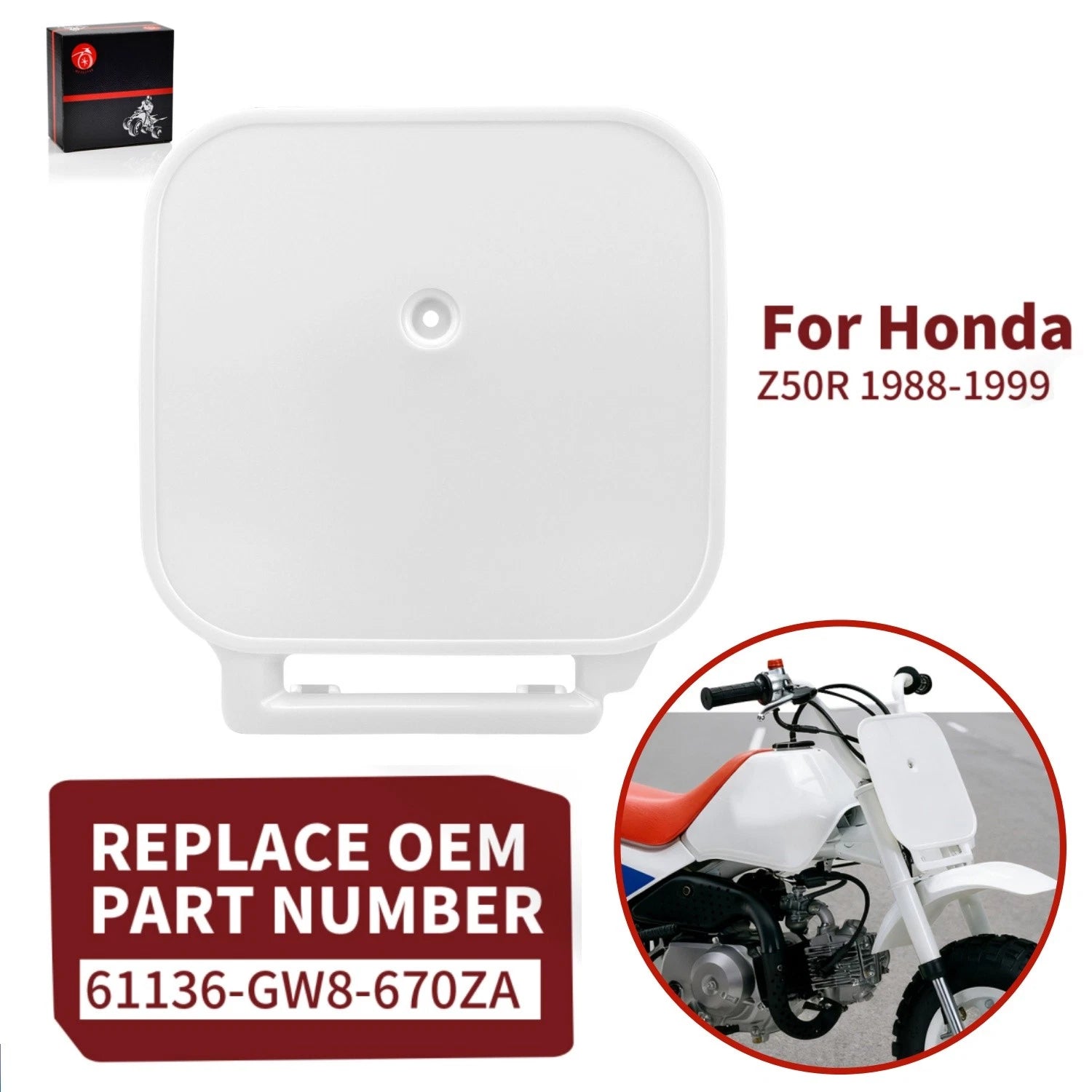 White Plastic Front Number Plate 61136-GW8-670ZA for Honda Z50R (1988–1999)