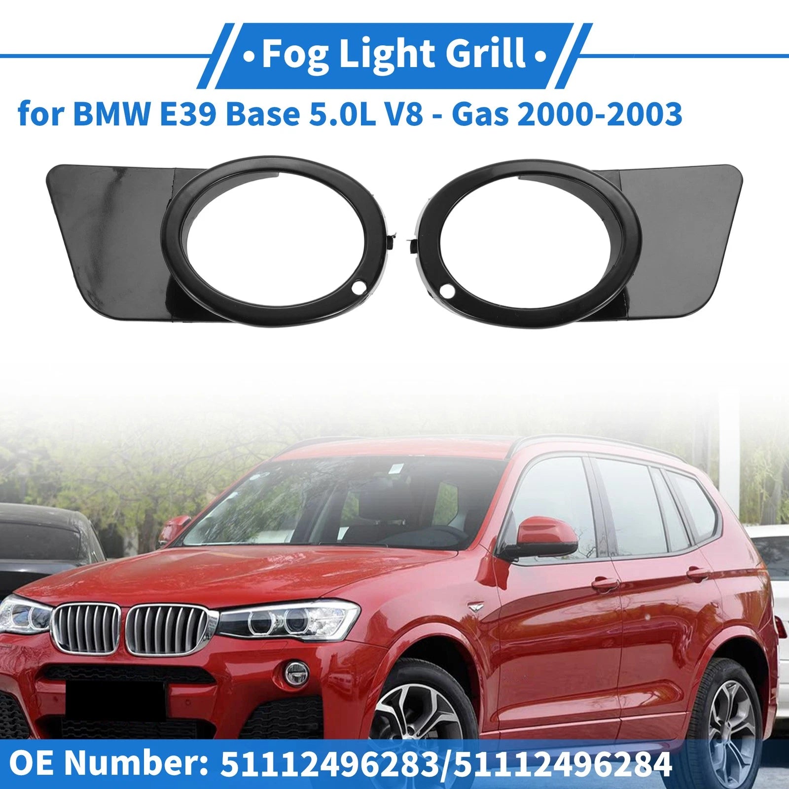 Pair Front Bumper Fog Light Cover OEM Replacement for BMW M5 Base (2000–2003)