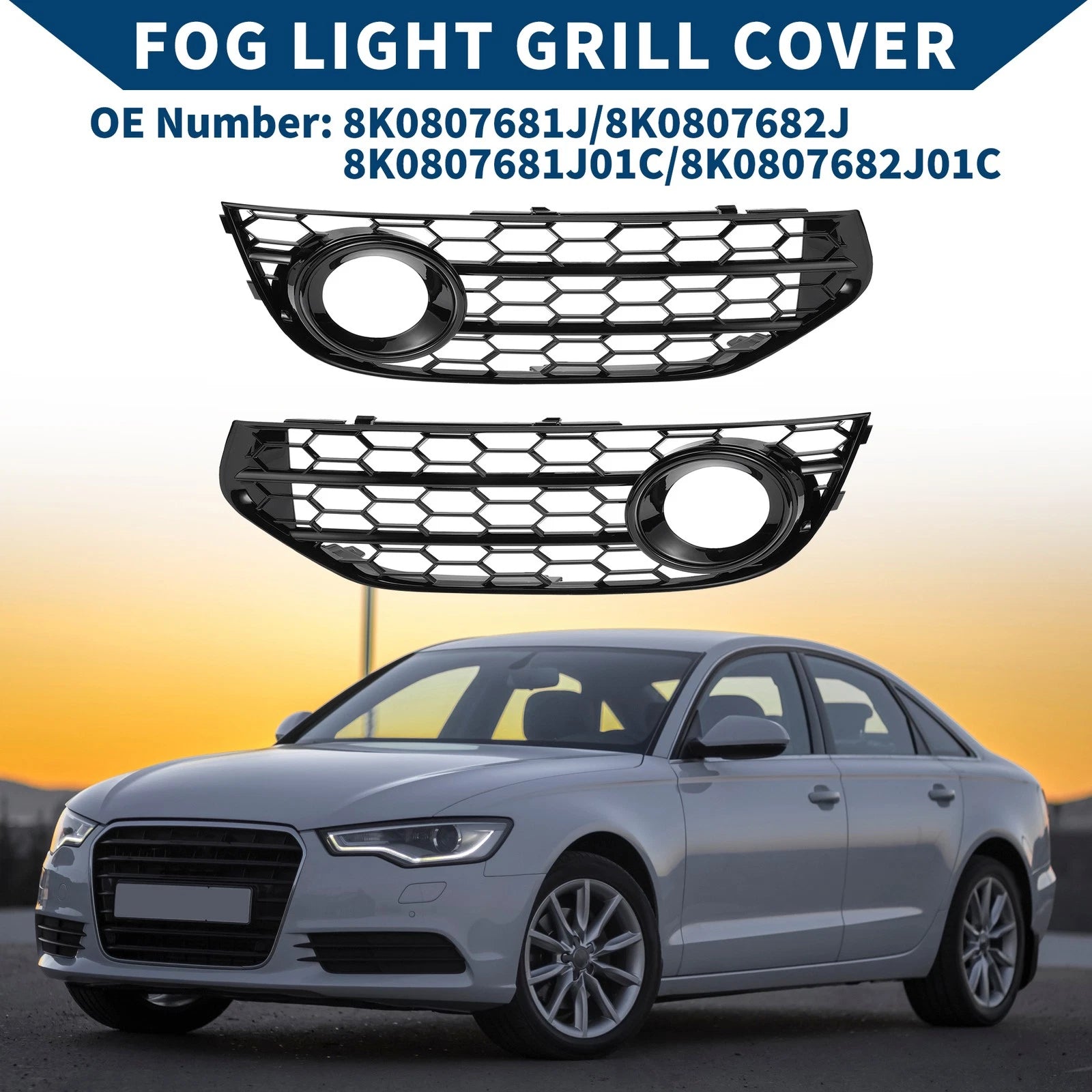 Front Fog Light Grill Pair Replacement for Audi A4 B8 (2009–2015)