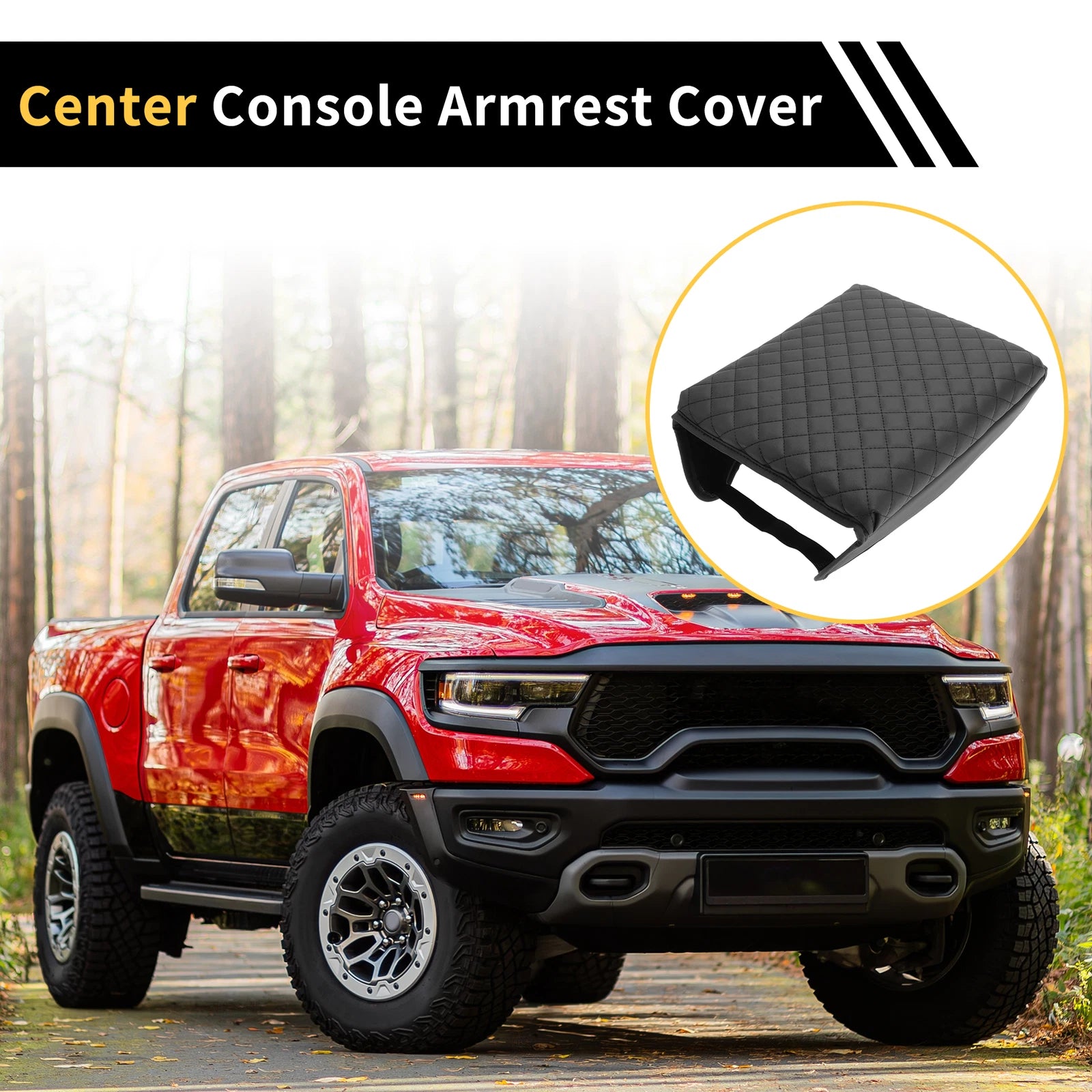 Console Lid Armrest Cover for Ford (Microfiber Leather, Black)
