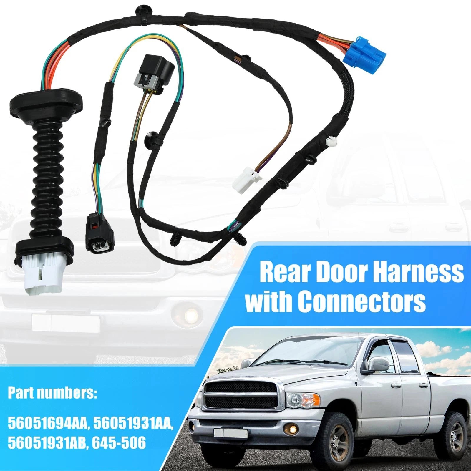 Rear Door Harness w Connector for Dodge RAM 1500 2500 3500 (2013–2018)