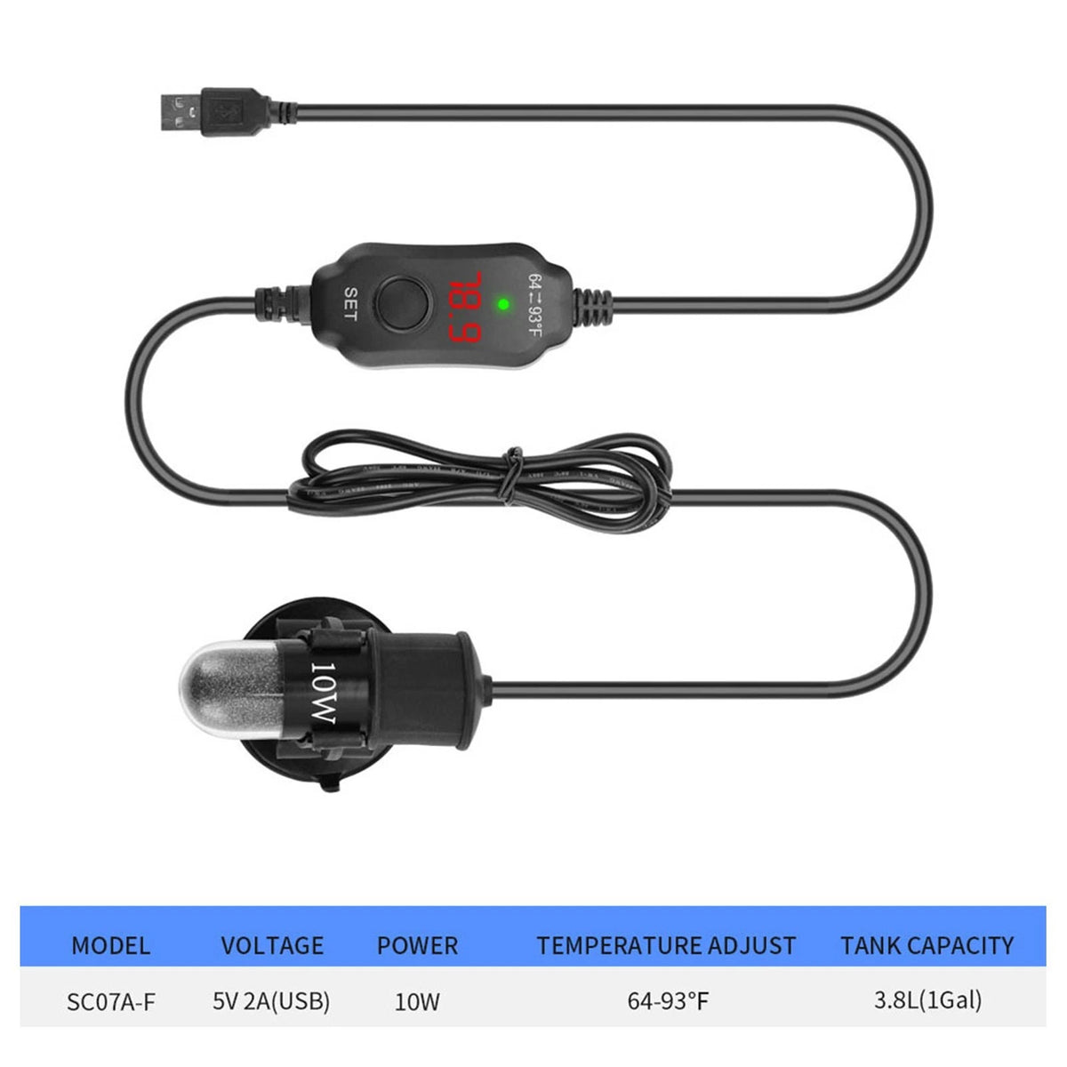 10W Adjustable Temperature Heater for Small Fish Tank Aquarium