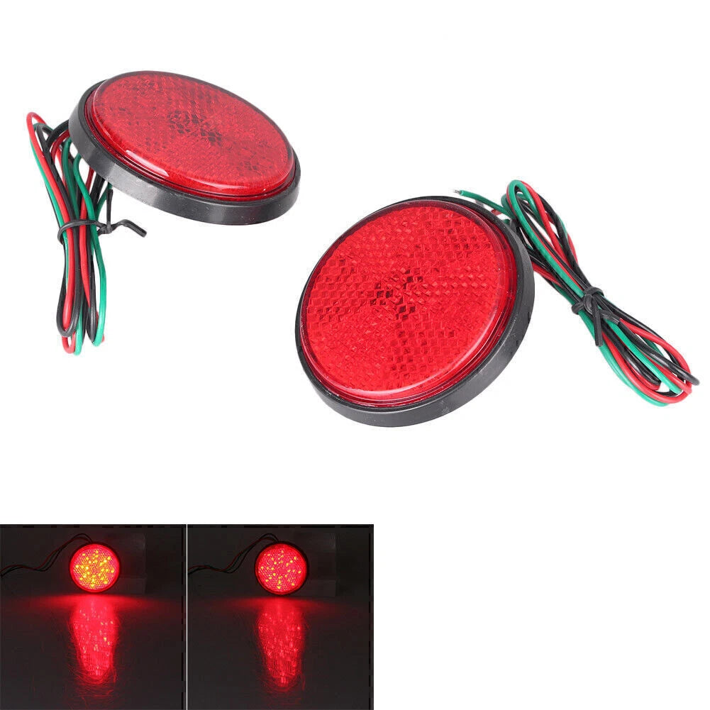 2X Red LED Round Reflector Tail Brake Stop Light for Universal Fit