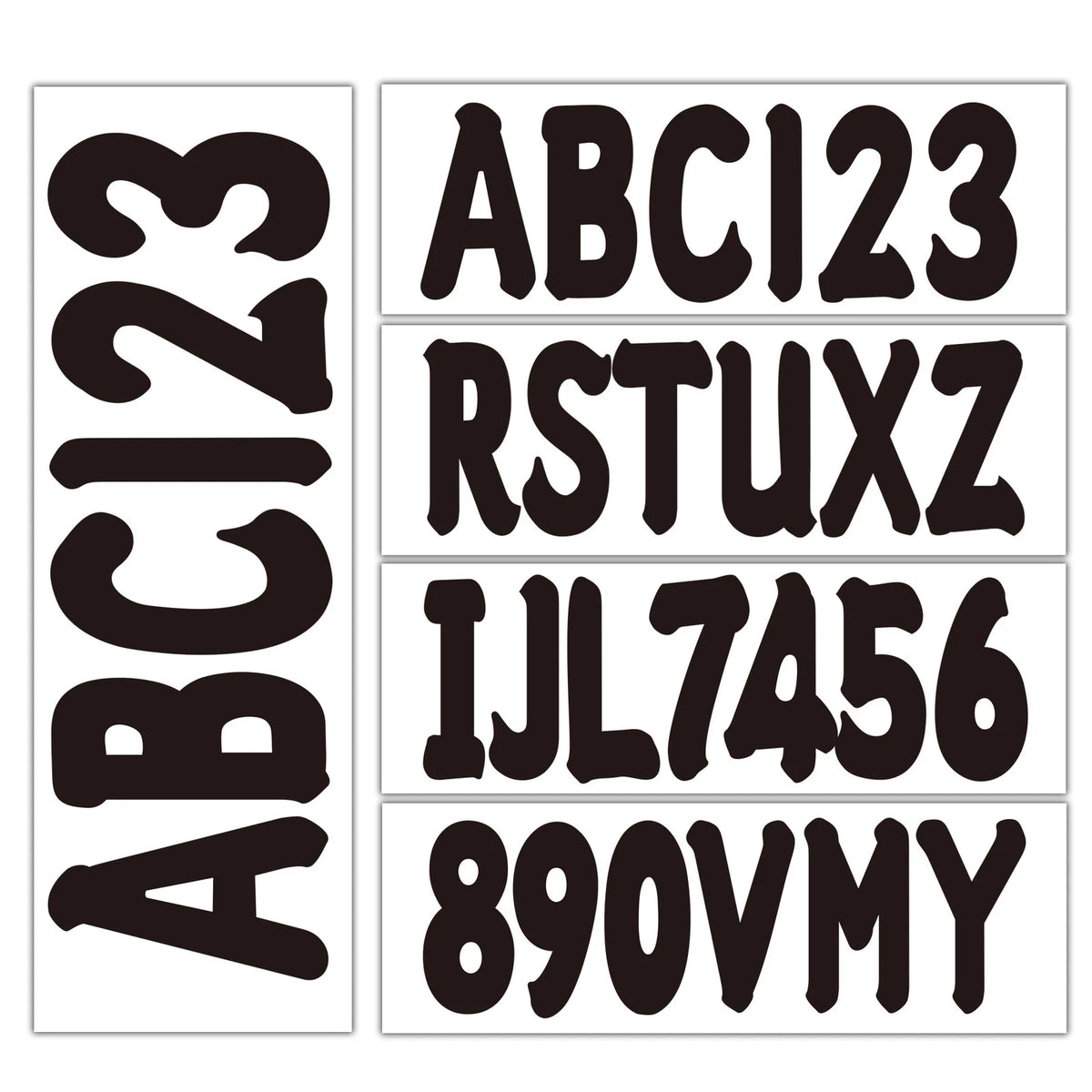 Set of 4 Boat Registration Number Decals A-Z & 0-9 Black