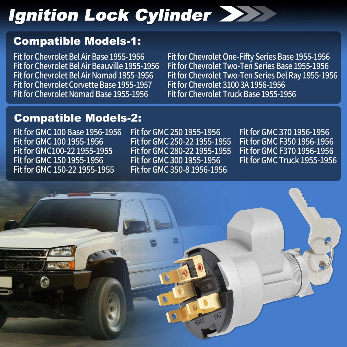 Ignition Switch Lock Cylinder with 2 Keys for Chevrolet Truck Nomad (1955–1956)