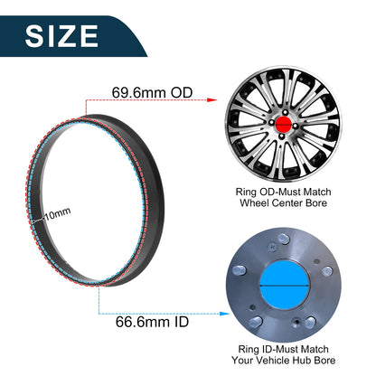 Set of 4 Wheel Hub Centric Rings for Car (69.6mm to 66.6mm) Black Polycarbonate