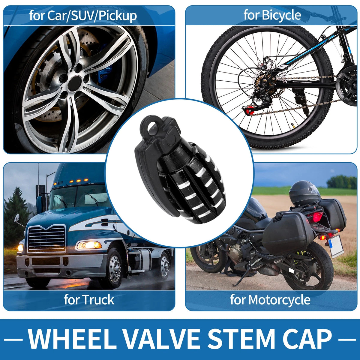 29MM Tire Valve Stem Caps 4 Pack for Car SUV Bike RV (14x29mm)