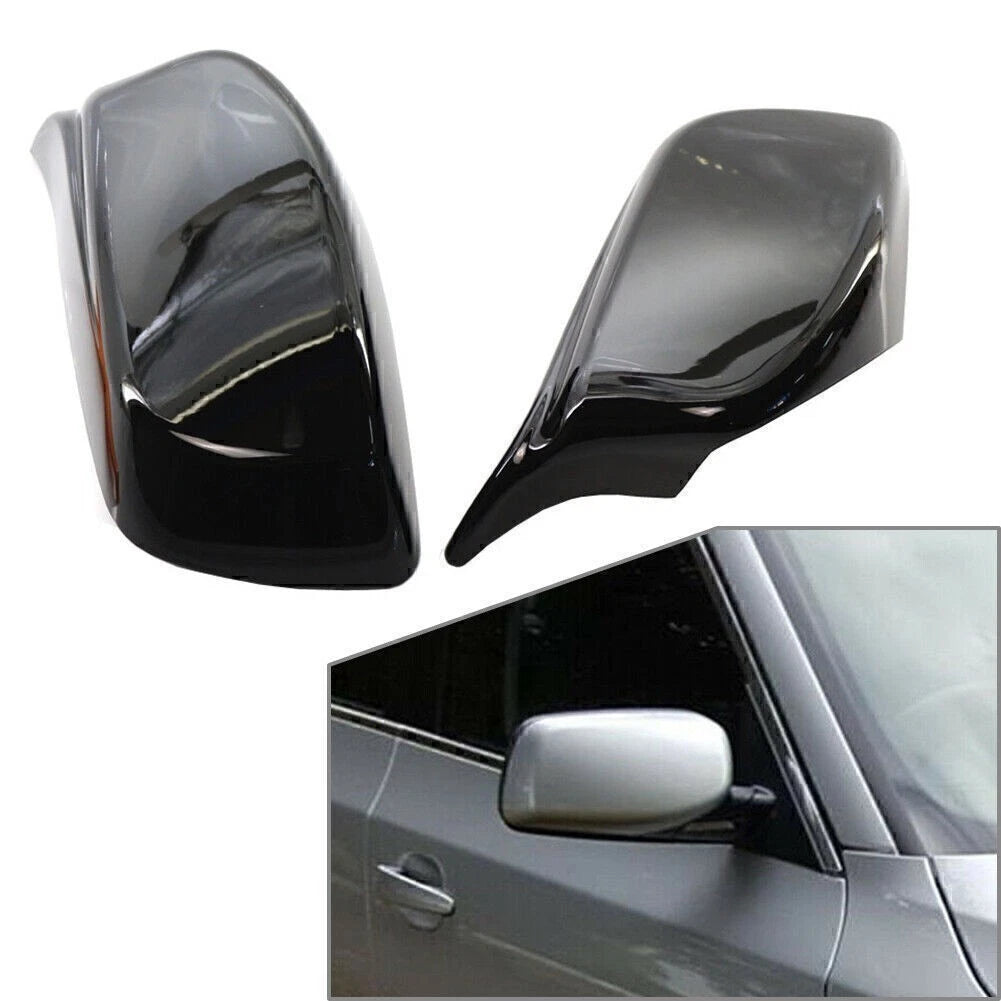 2X Glossy Black Rear View Mirror Cover Shell for BMW E60 E61 (2004–2007)