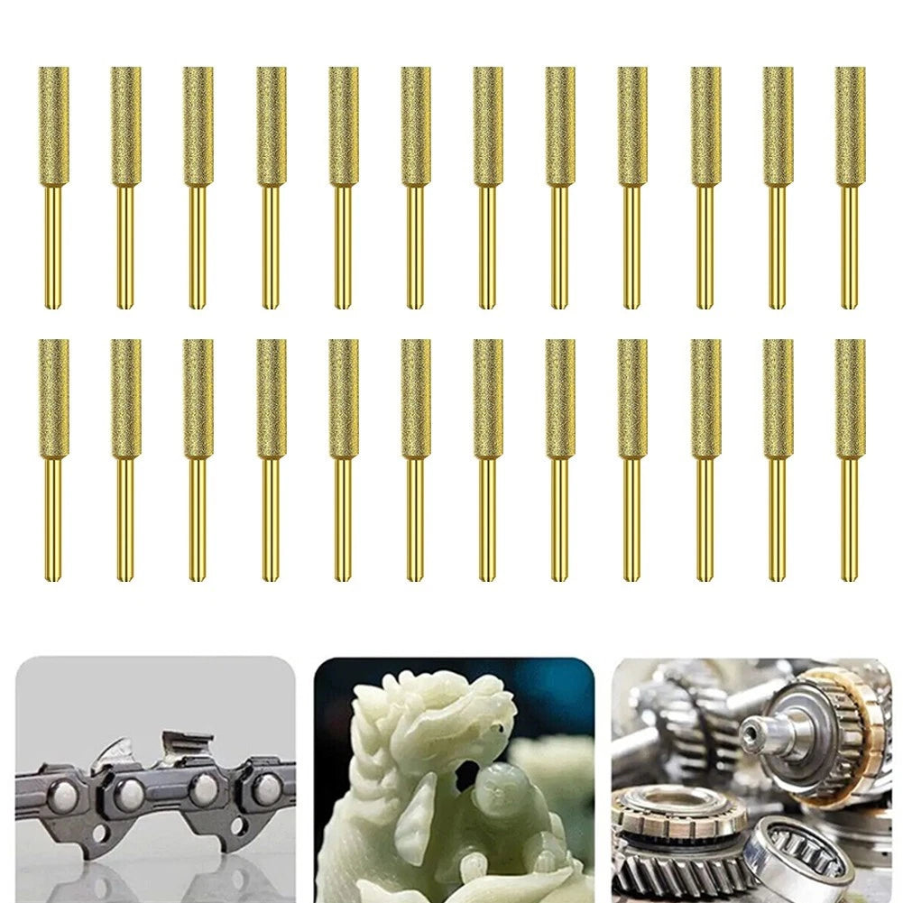 24PCS Diamond Chainsaw Sharpener Burr Grinding Stone File 1/8" Shank