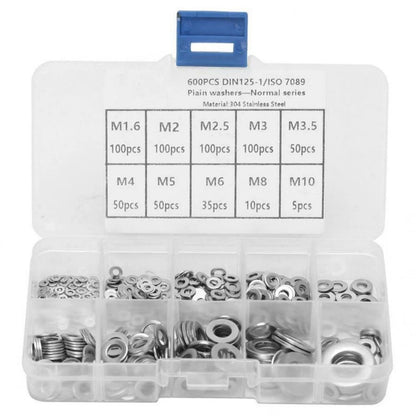Flat Washers Set of 600 - 304 Stainless Steel Assortment Kit