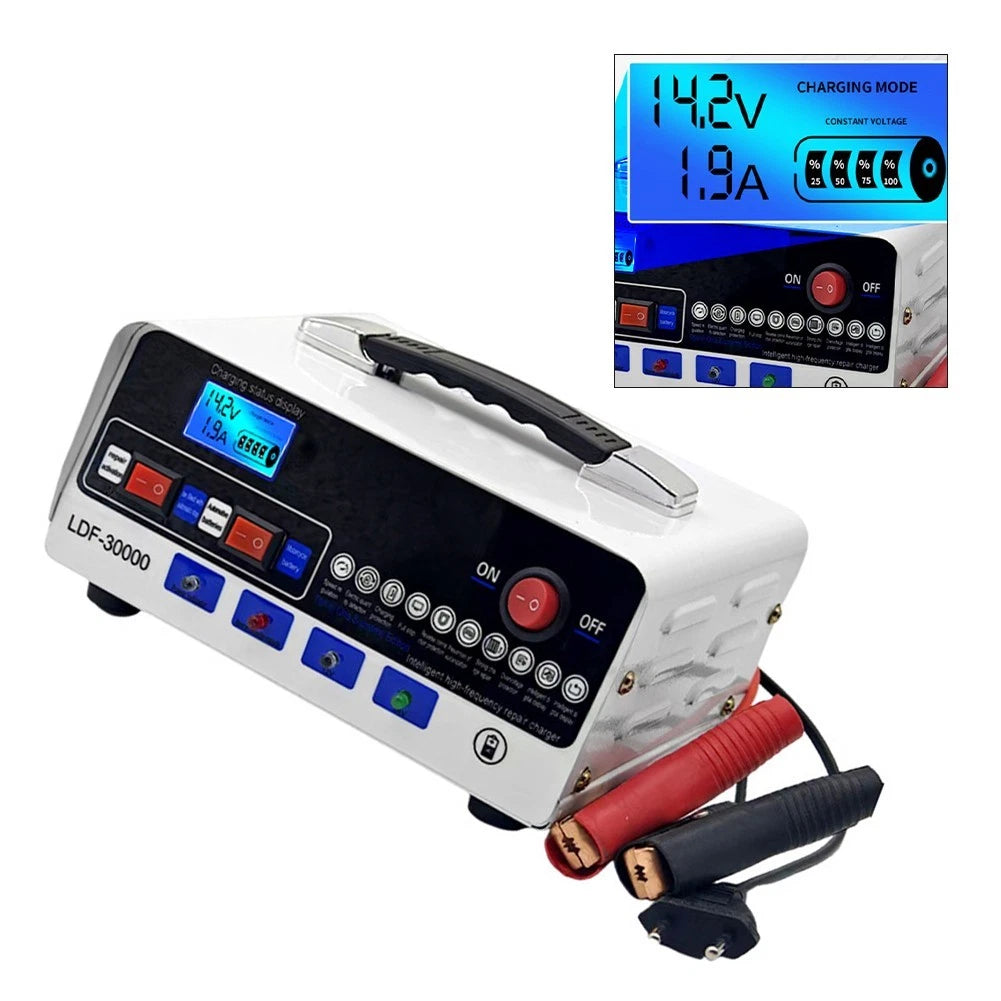 12V 24V Car Battery Charger with Reverse Connection & Overcurrent Protection