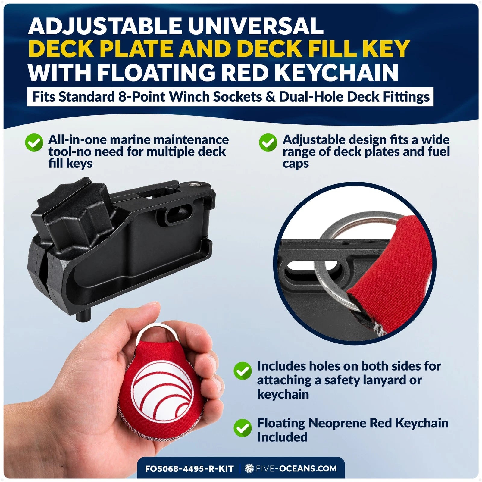 Adjustable Universal Deck Plate and Fill Key with Floating Red Keychain