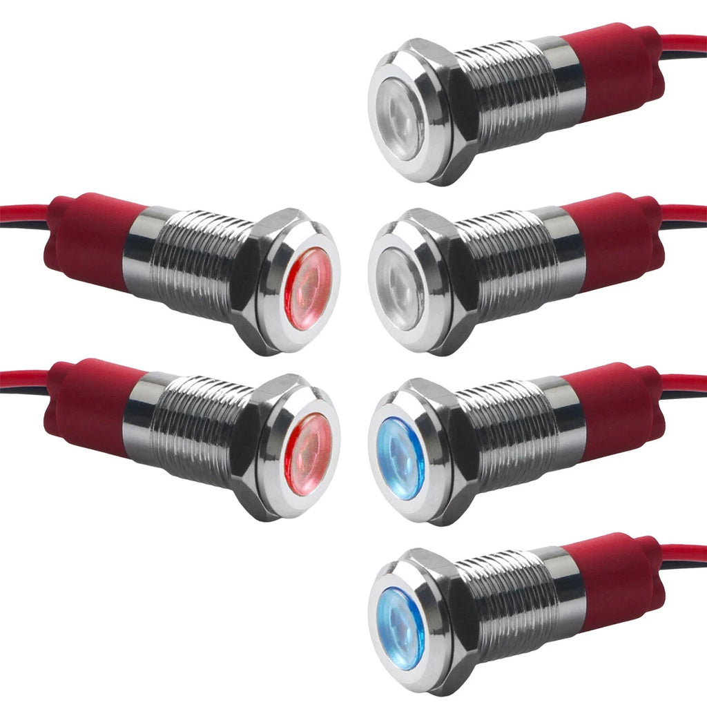 6X 8mm LED Indicator Lights for Vehicle Dashboard
