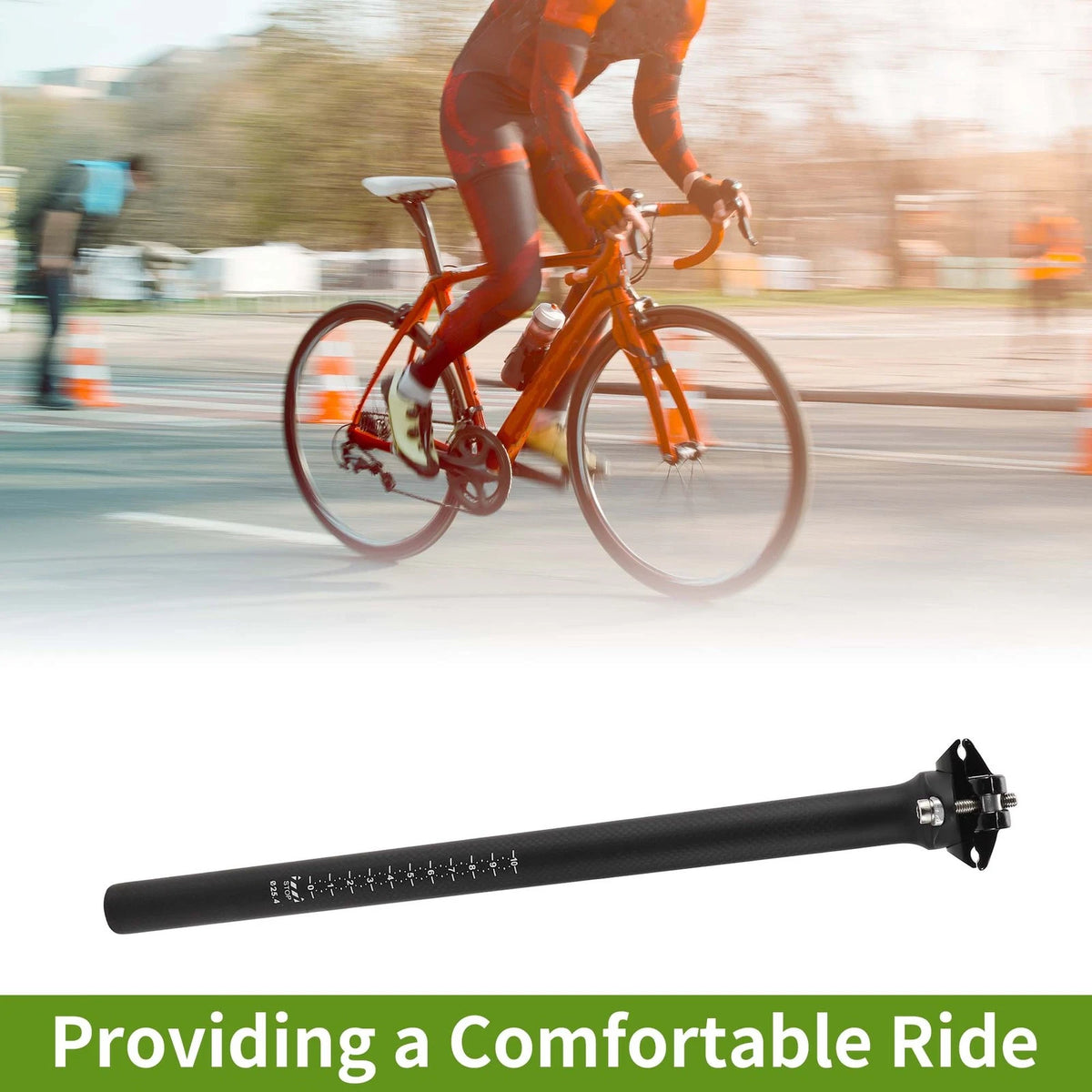Bike Suspension Seatpost Replacement 25.4x350mm for Carbon Fiber Matte Black