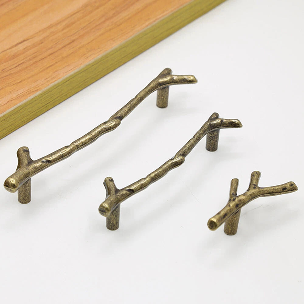 2Pcs Unique Tree Branch Cabinet Pull Handle Cupboard Drawer Knob Antique Bronze