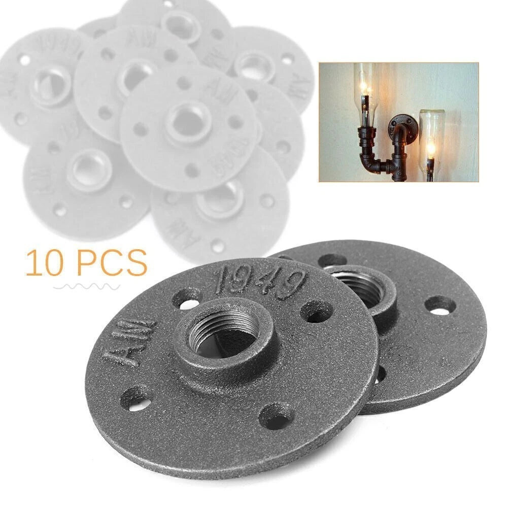 10x 1/2" Malleable Threaded Floor Flange Pipe Fittings Wall Mount Black