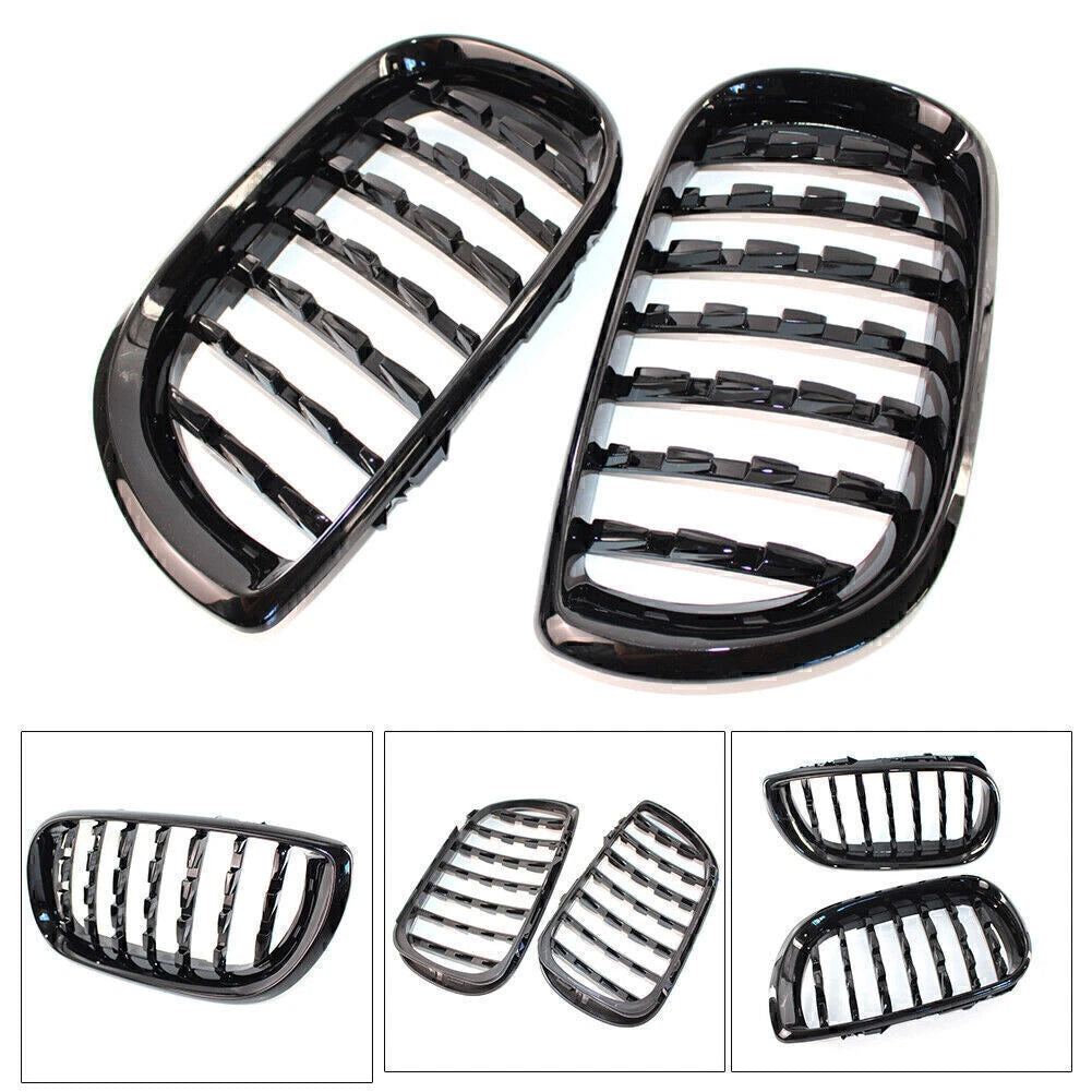 Diamond Metero Front Kidney Grilles for BMW E46 4D (2002–2005) Gloss Black