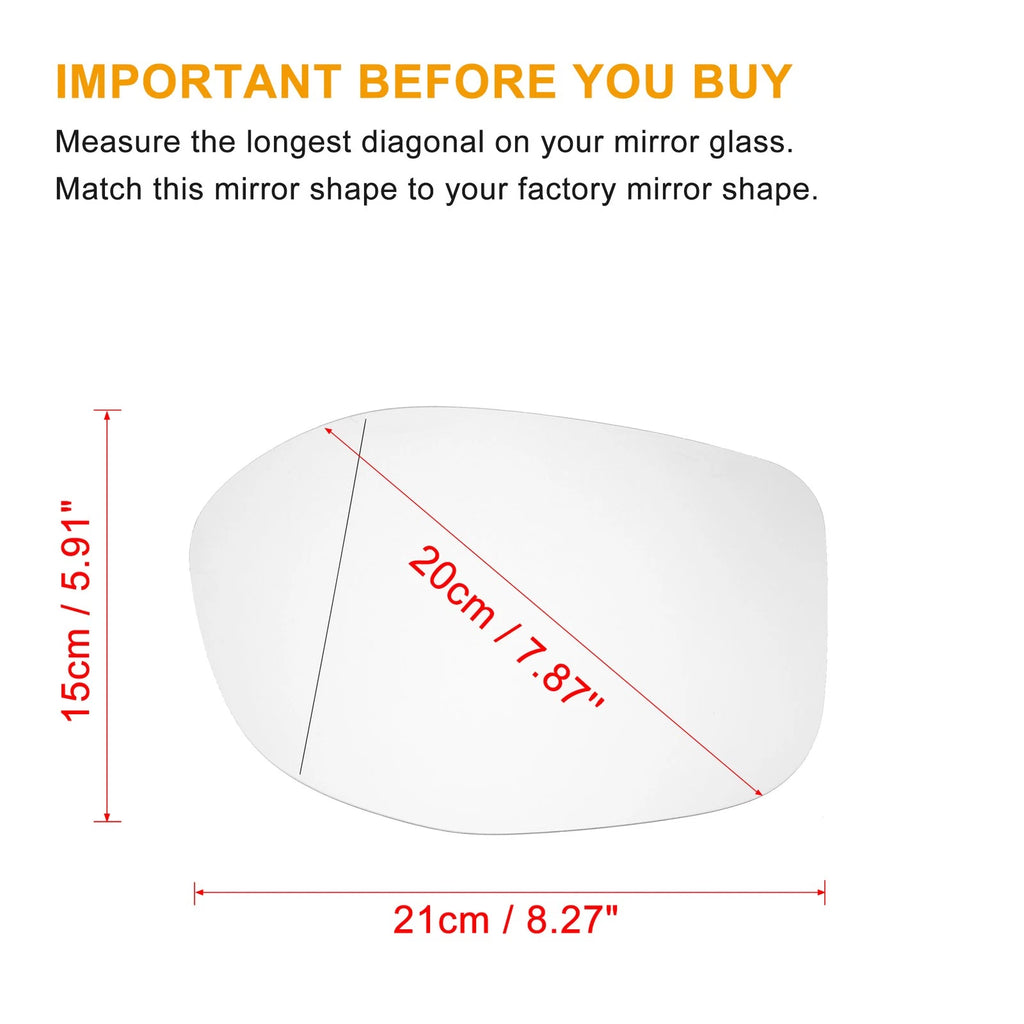 Rearview Mirror Glass Rear Driver Side Heated Replacement for Honda Odyssey (2011–2017)