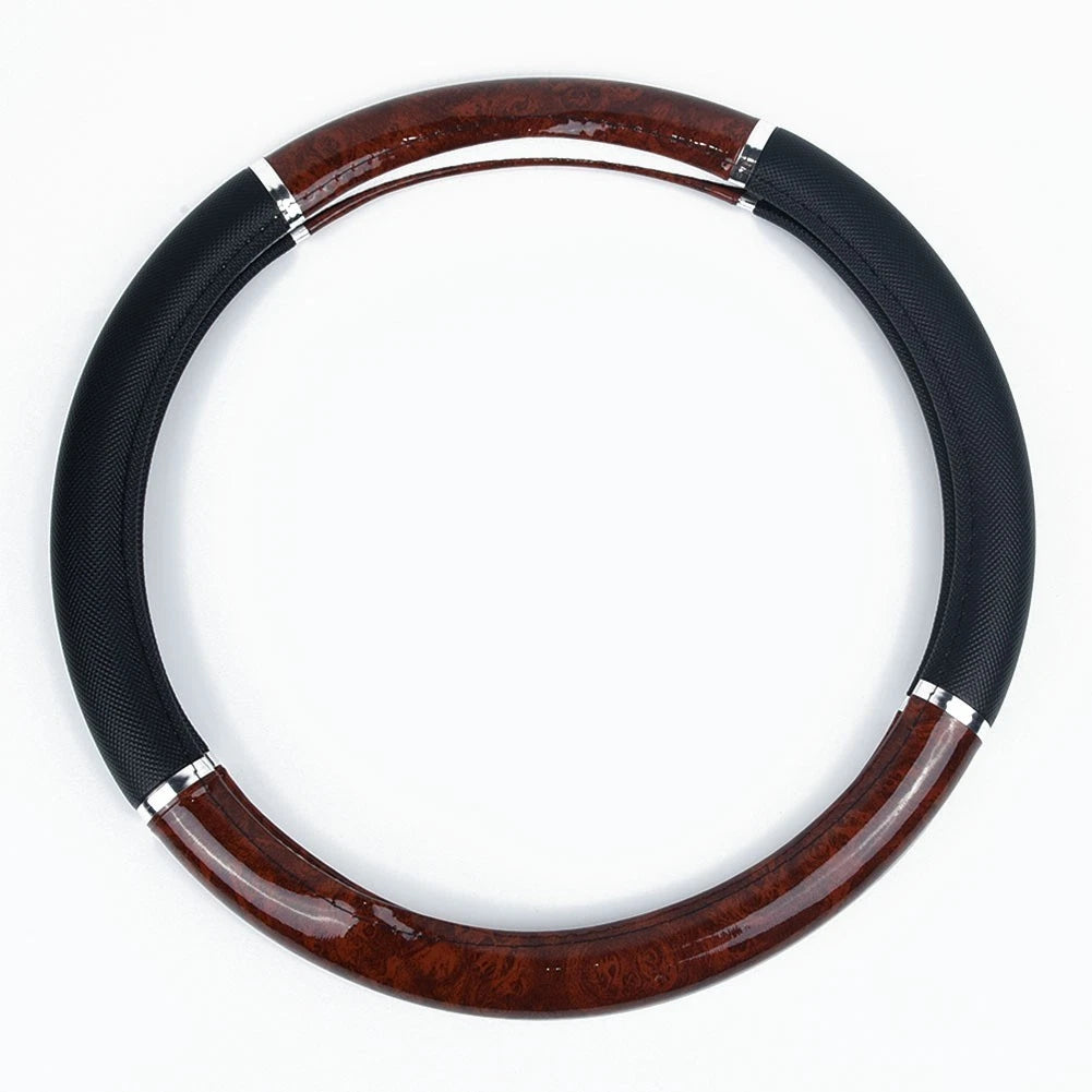 38cm Mahogany Wood Pattern Steering Wheel Cover for Vehicle Car