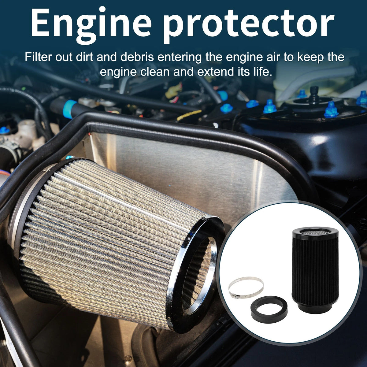 High Flow Engine Air Filter for Universal Fit (76/89/101mm) Black