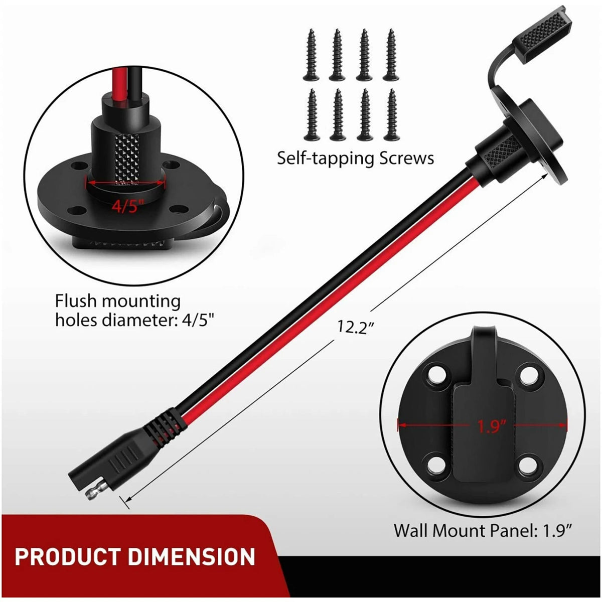 2 Pack - SAE Power Socket Sidewall Port for Solar Applications