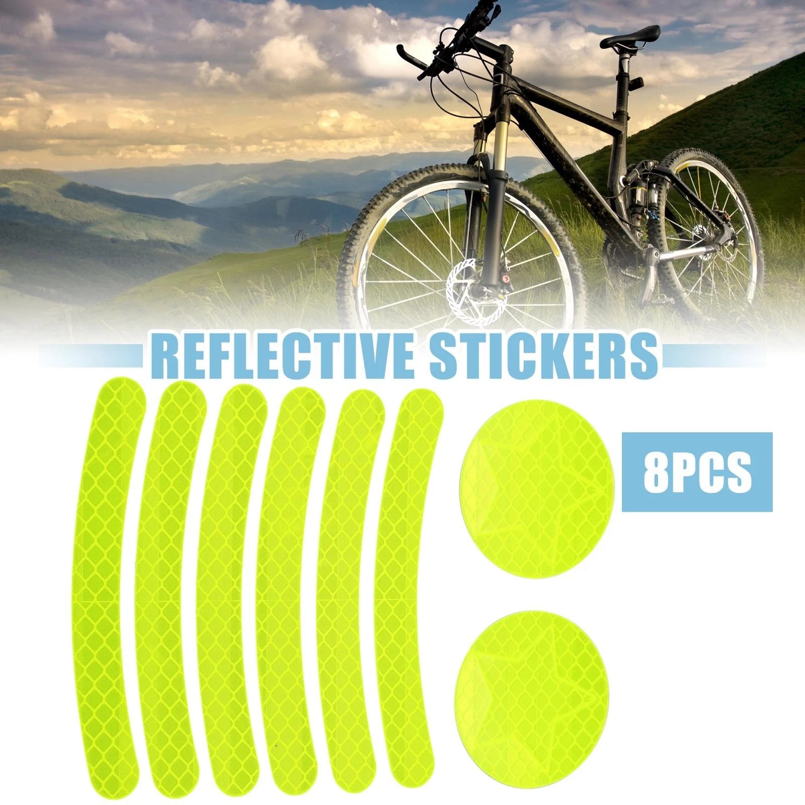 Reflective Stickers 8 Pack for Helmet Bike Motorcycle Car Fluorescent Yellow