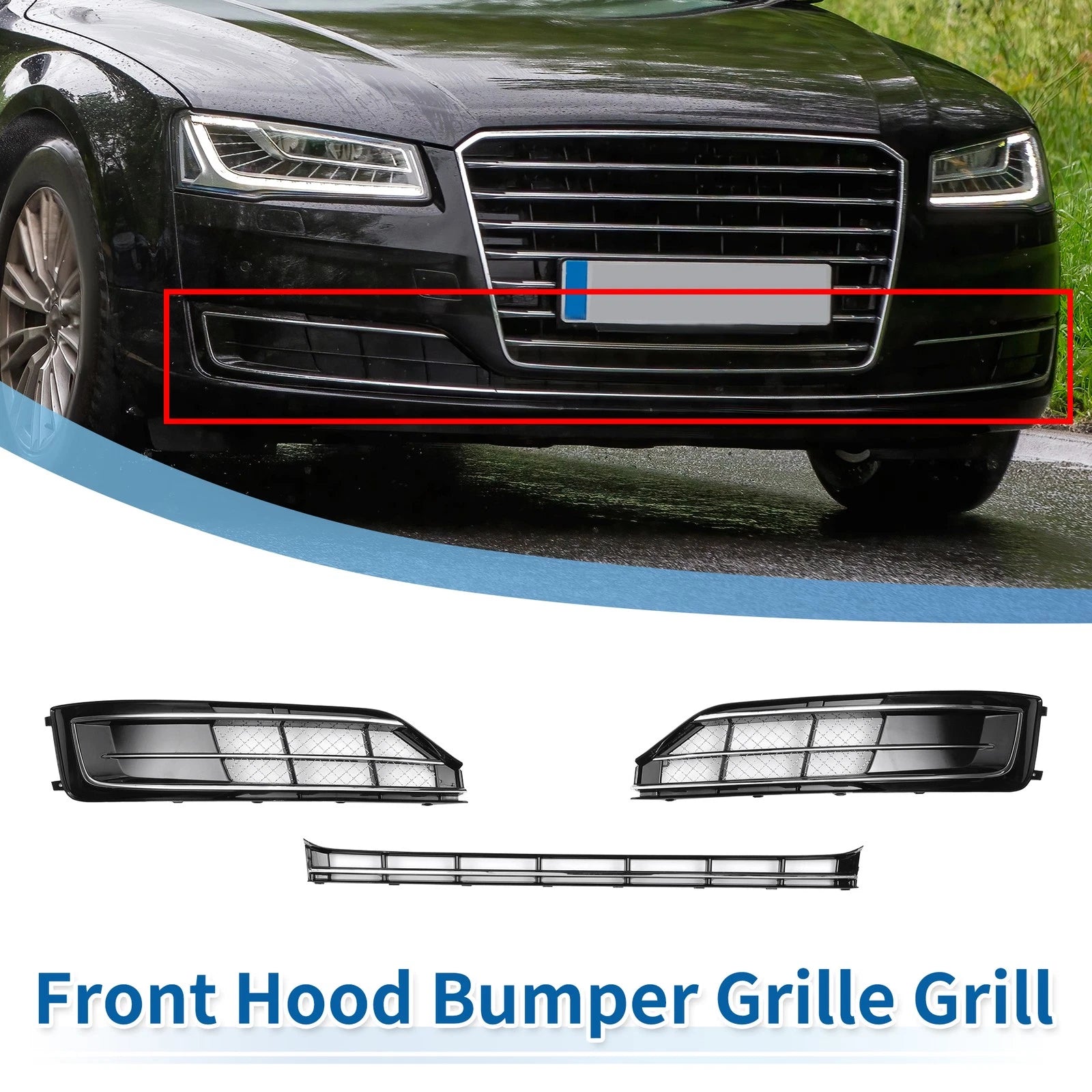 Front Hood Bumper Grille Grill Replacement for Audi A8 (D4) 2015–2018 W12