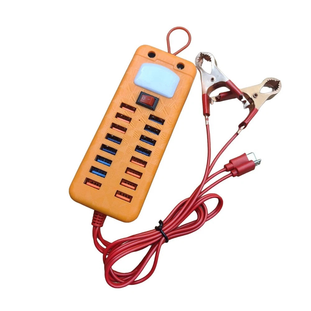 16-Port USB Charging Adapter for Car Battery Use