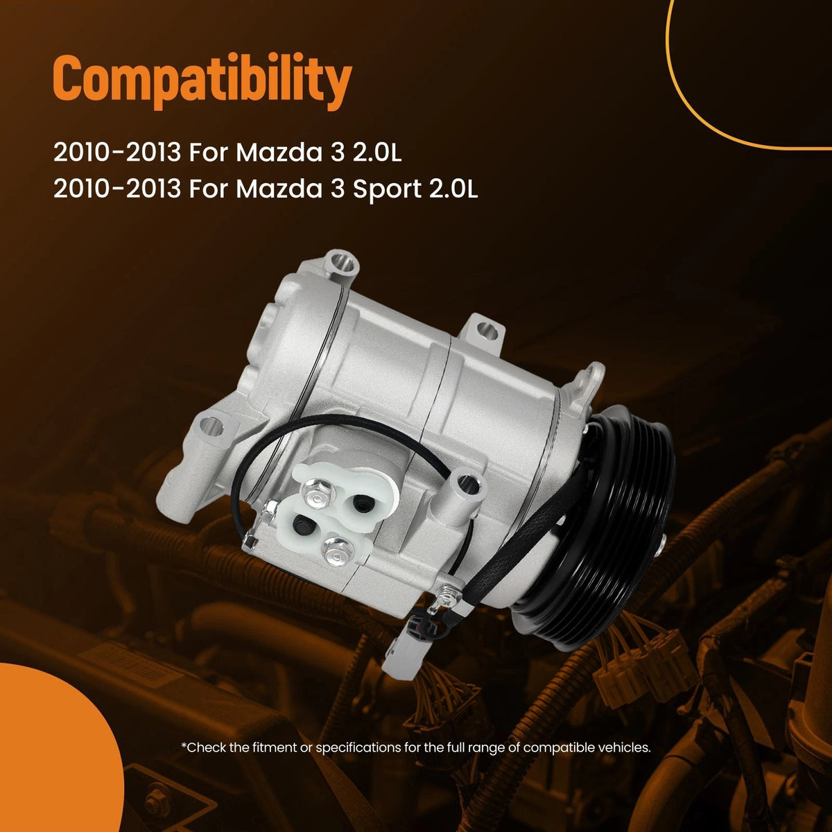Air Conditioner Compressor w/ Clutch for Mazda 3 Sport 2.0L (2010–2013)