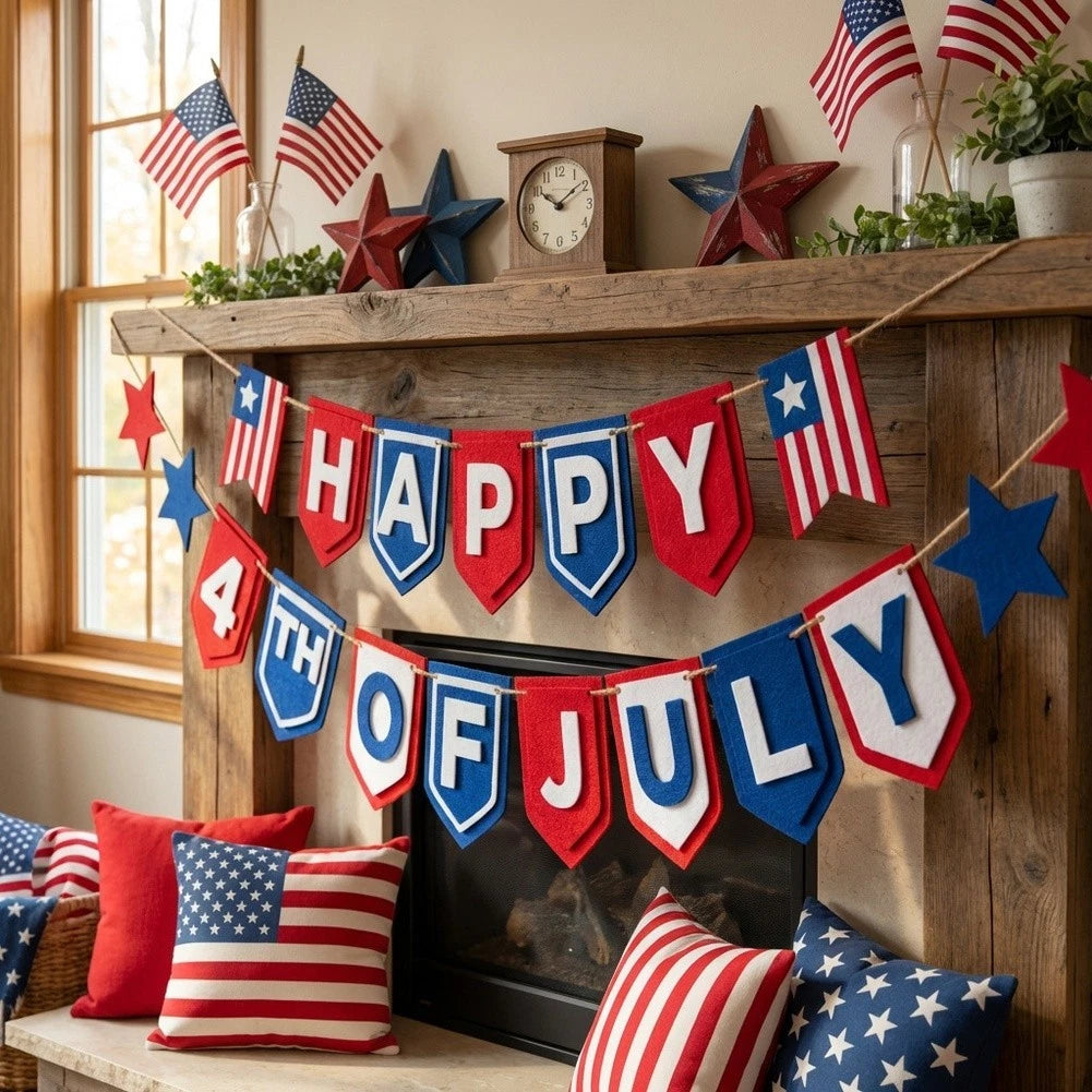 4th of July Banner with Stars Stripes Pattern for Home Decor