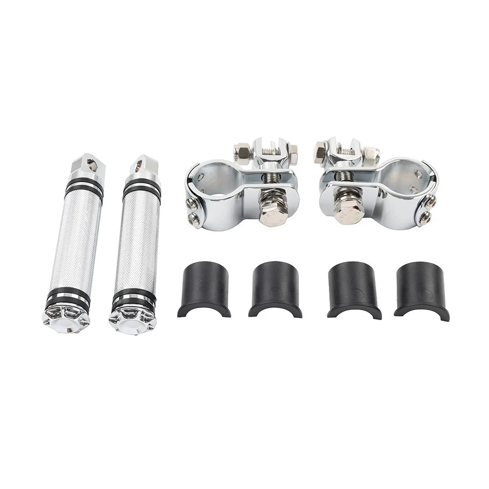 Chrome Engine Guard Bar Foot Pegs for Harley & Yamaha (Fit 25-32mm)