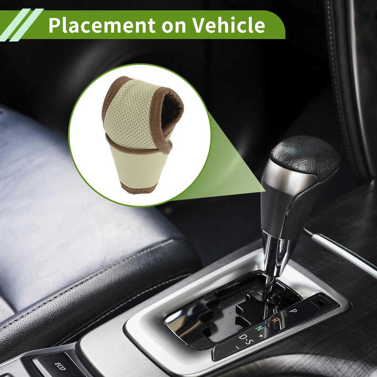 Manual Gear Shift Knob Cover for Universal Car SUV Truck - Beige Leather