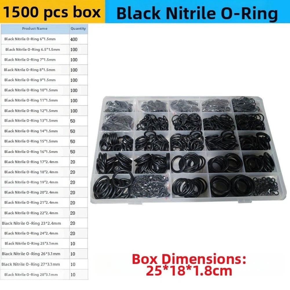 1500pcs Assorted Rubber O Rings Kit for Automotive Sealing