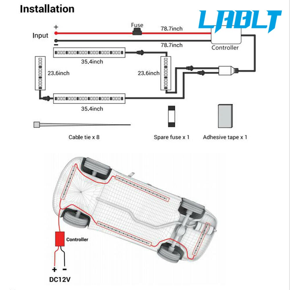 4X LED Underglow Lights for Universal Vehicles (Bluetooth, Remote Control)