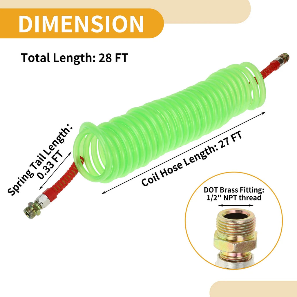 Air Brake Hose for Coiled Short Tail Line (28 Feet)
