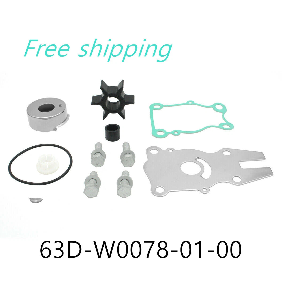 Water Pump Impeller Repair Kit for Yamaha F40/F50/F60hp (63D-W0078-01-00)