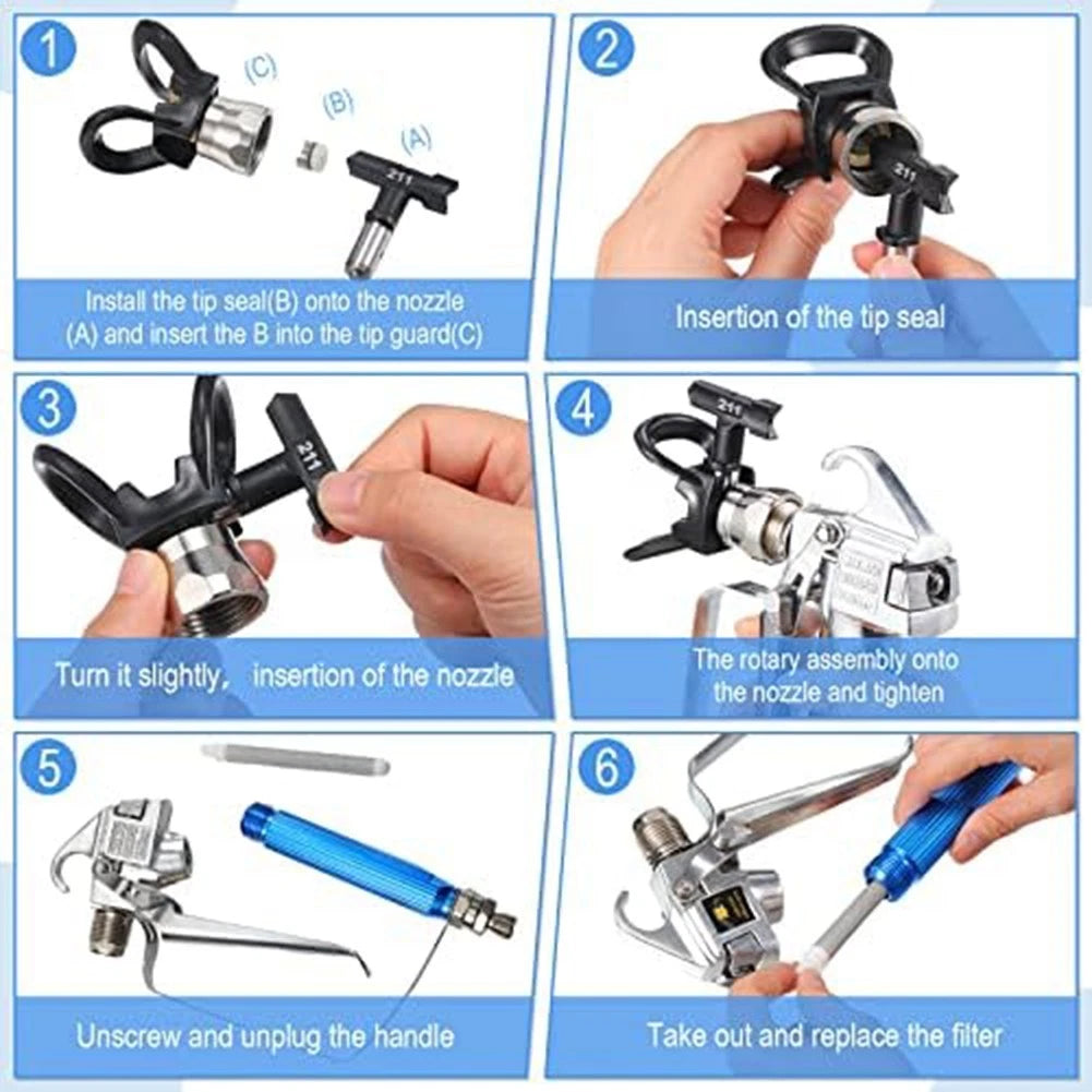 12X Airless Paint Sprayer Kit with Nozzle Tips, Filter Mesh, Guards